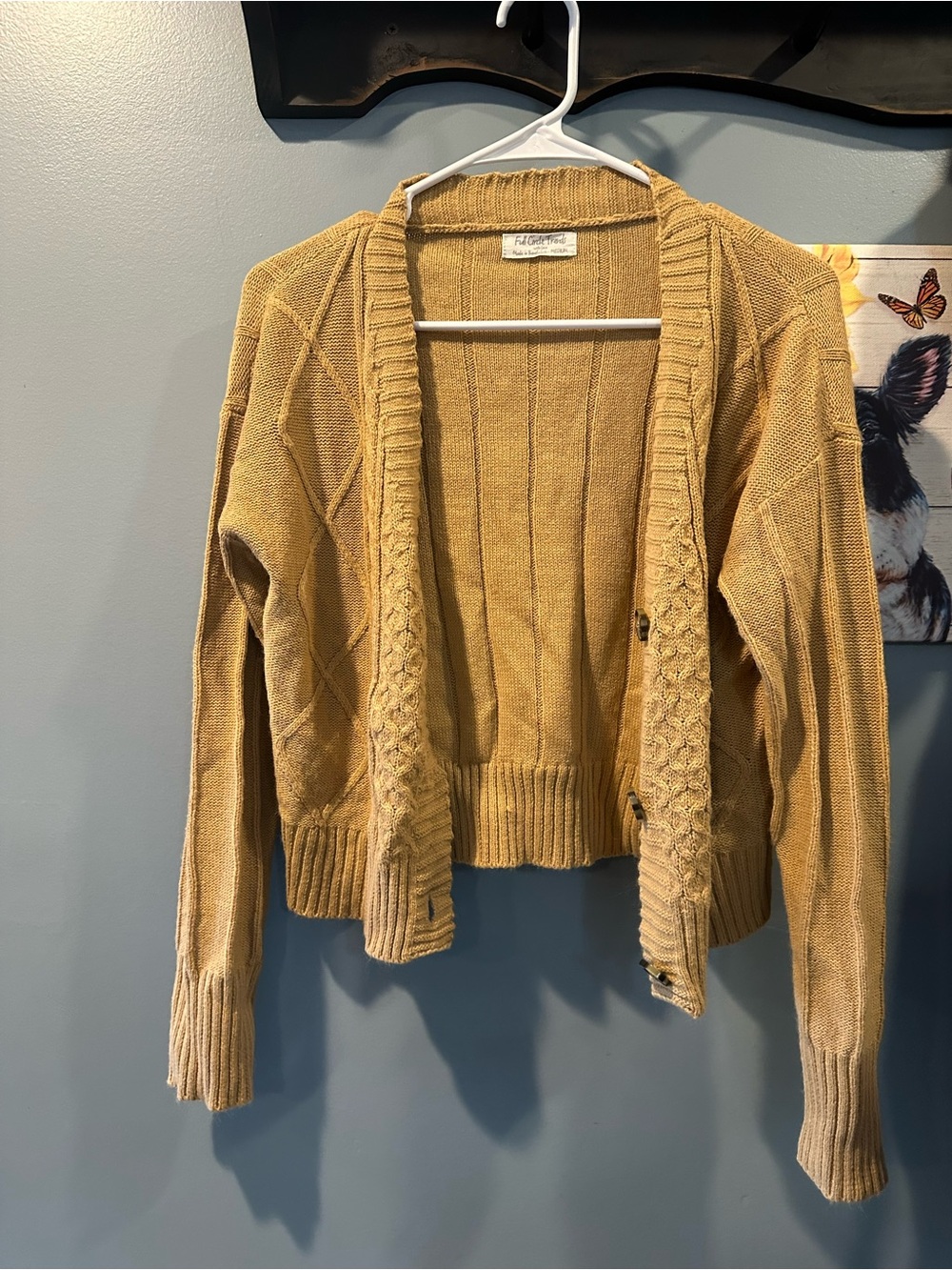 Women's Open-Front Mustard Cable Knit Sweater Cardigan